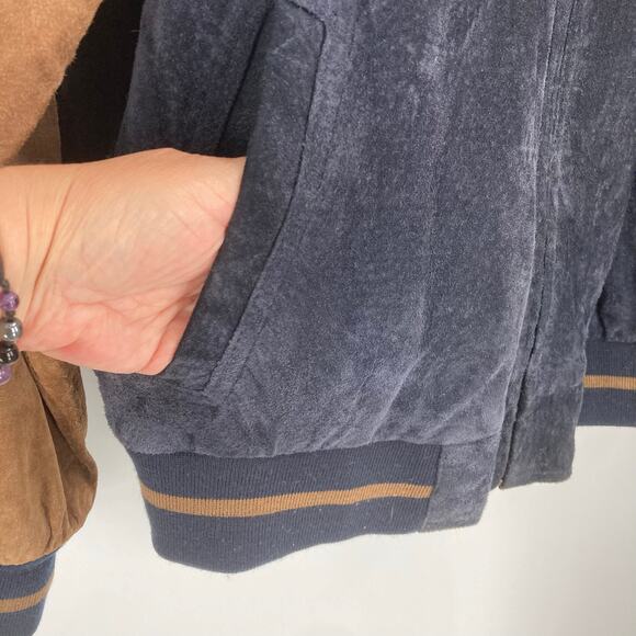 Round tree & York Vintage 90s Y2K Leather Bomber Varsity Black Brown Elbow Patch - Picture 5 of 14